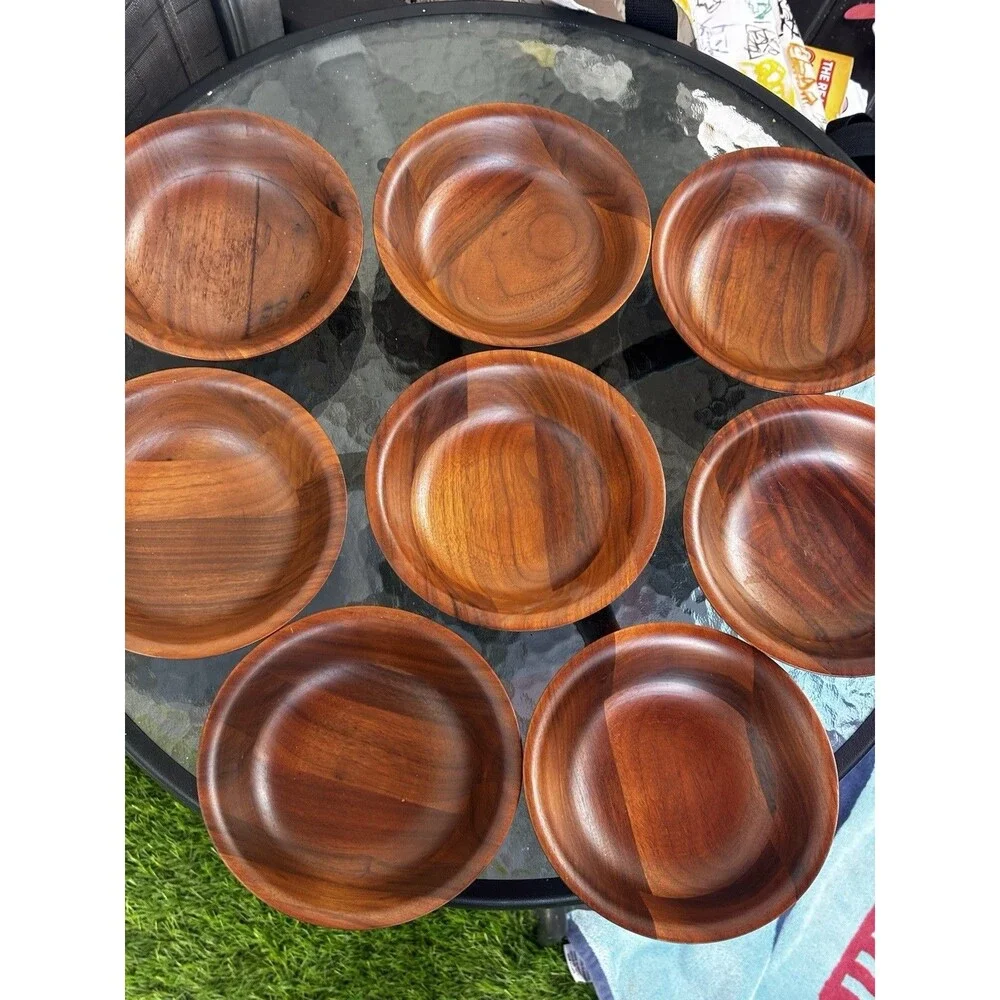 Vintage Wood Salad Bowl Set Of 8 Serving  6.5 “ Acacia Wood Mid Century